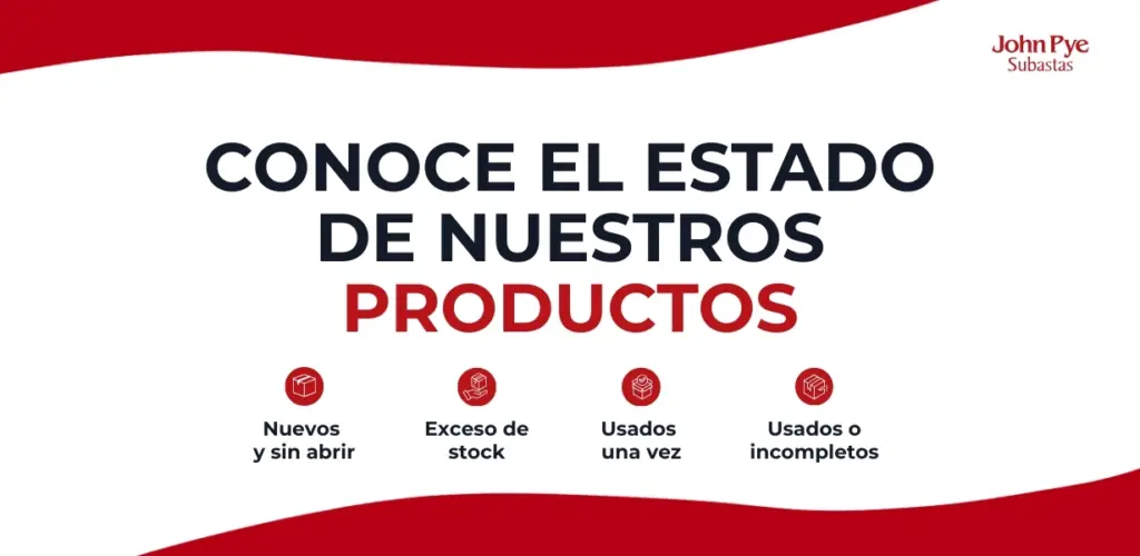 Imagen de portada del artículo que explica los distintos estados de los productos en las subastas online de John Pye: nuevos, exceso de stock, usados y usados incompletos.
