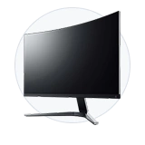 Icono de monitor curvo visto de lado, pantallas PC en subasta