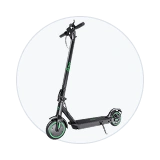 Patinete eléctrico negro para adulto, con detalles verde agua y ruedas medianas.